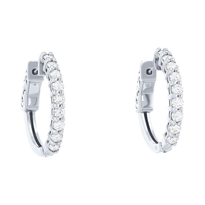 0.75 inch Diamond Hoop Earrings In White Gold 14K