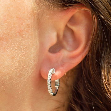 0.75 inch Diamond Hoop Earrings In White Gold 14K