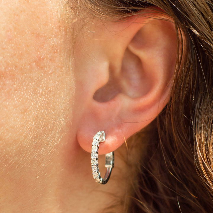 0.75 inch Diamond Hoop Earrings In White Gold 14K