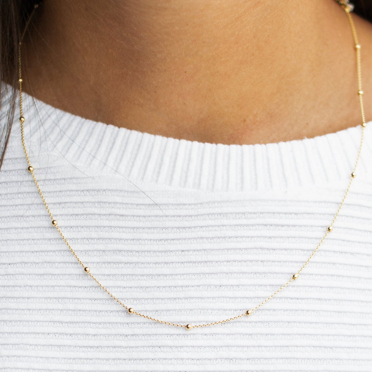 Gold 18 Inch Bead Station Necklace