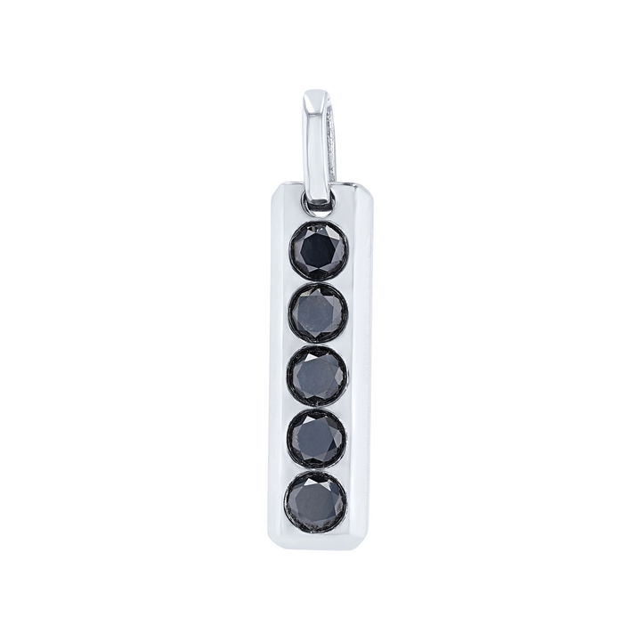Black Diamond Vertical Bar Pendant In White Gold 14K