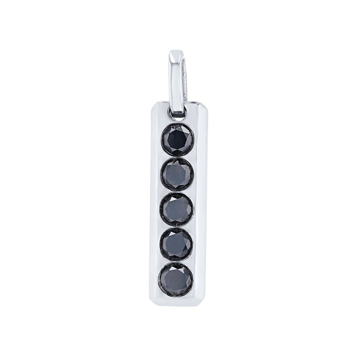 Black Diamond Vertical Bar Pendant In Solid 14K White Gold