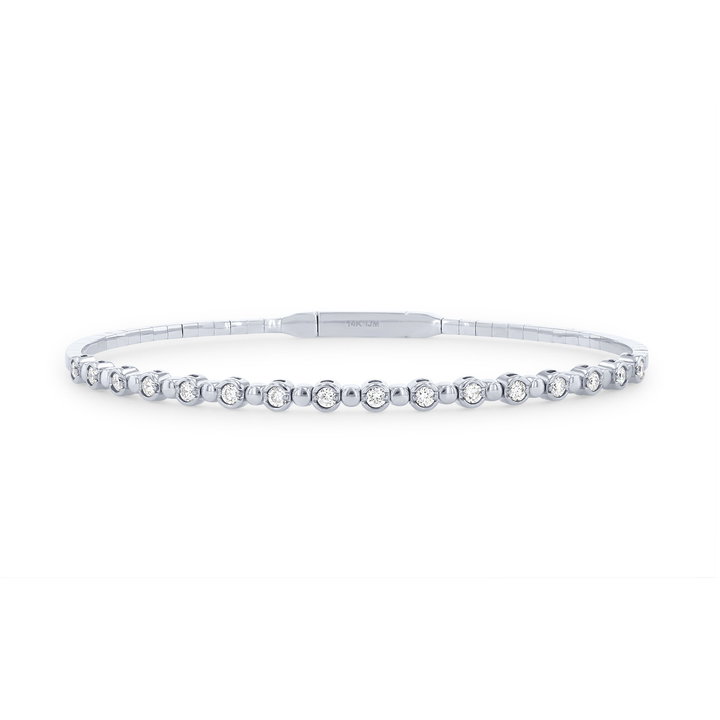 Diamond Bezel Flexible Bangle Bracelet In White Gold 14K