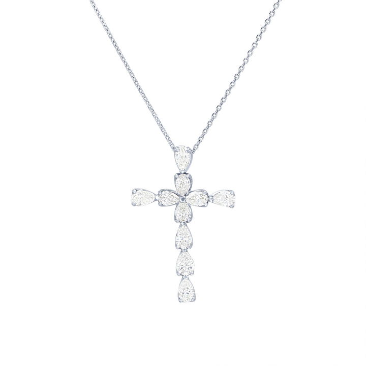 Pear Shape Diamond Cross Pendant In White Gold 18K