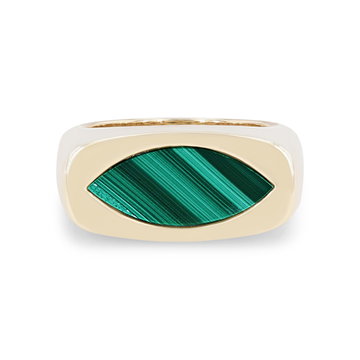 Green Onyx Signet Ring In Solid 14K Yellow Gold