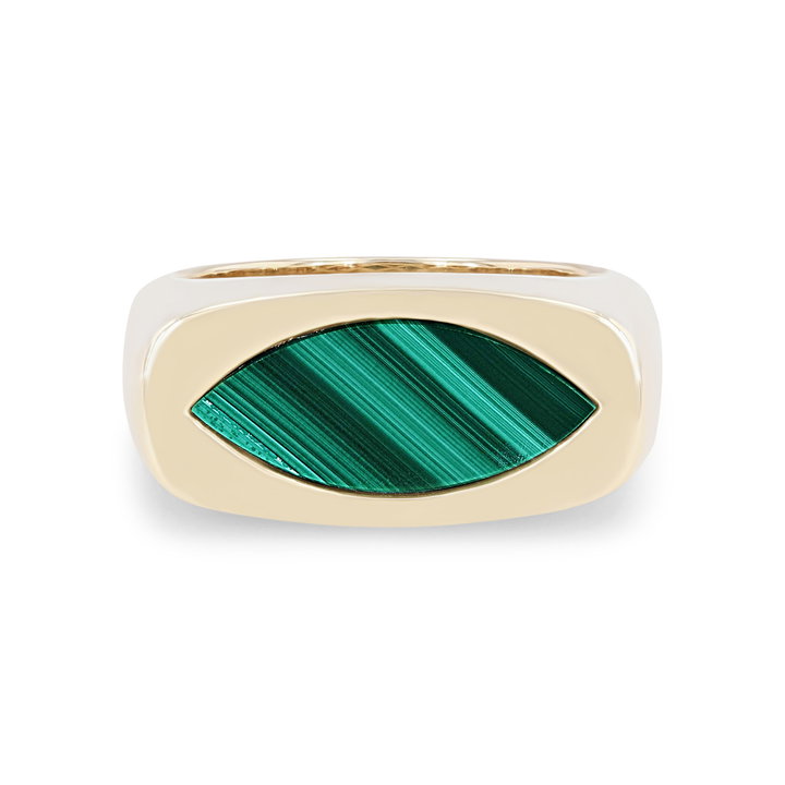 Green Onyx Signet Ring In Solid 14K Yellow Gold