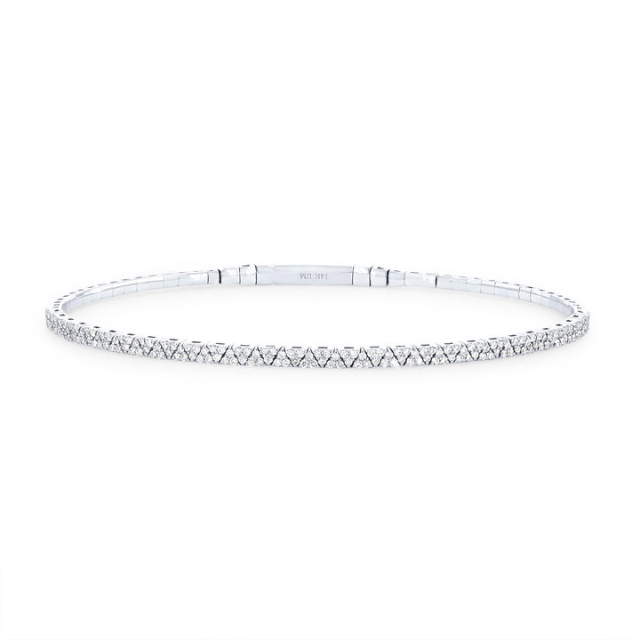 Pave Diamond Flexible Bangle Bracelet In White Gold 14K