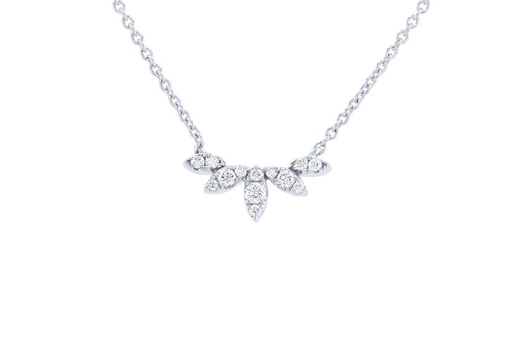 Diamond Floral Inspired Curve Pendant In White Gold 14K