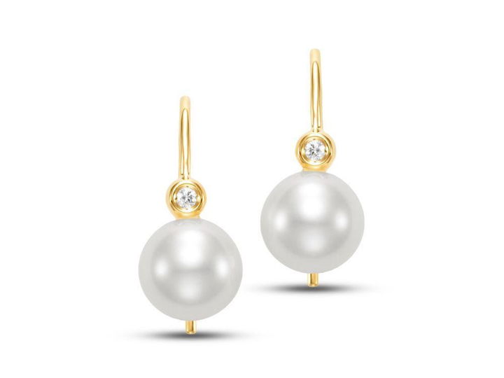 Freshwater Pearl & Diamond Petite Wire Earrings