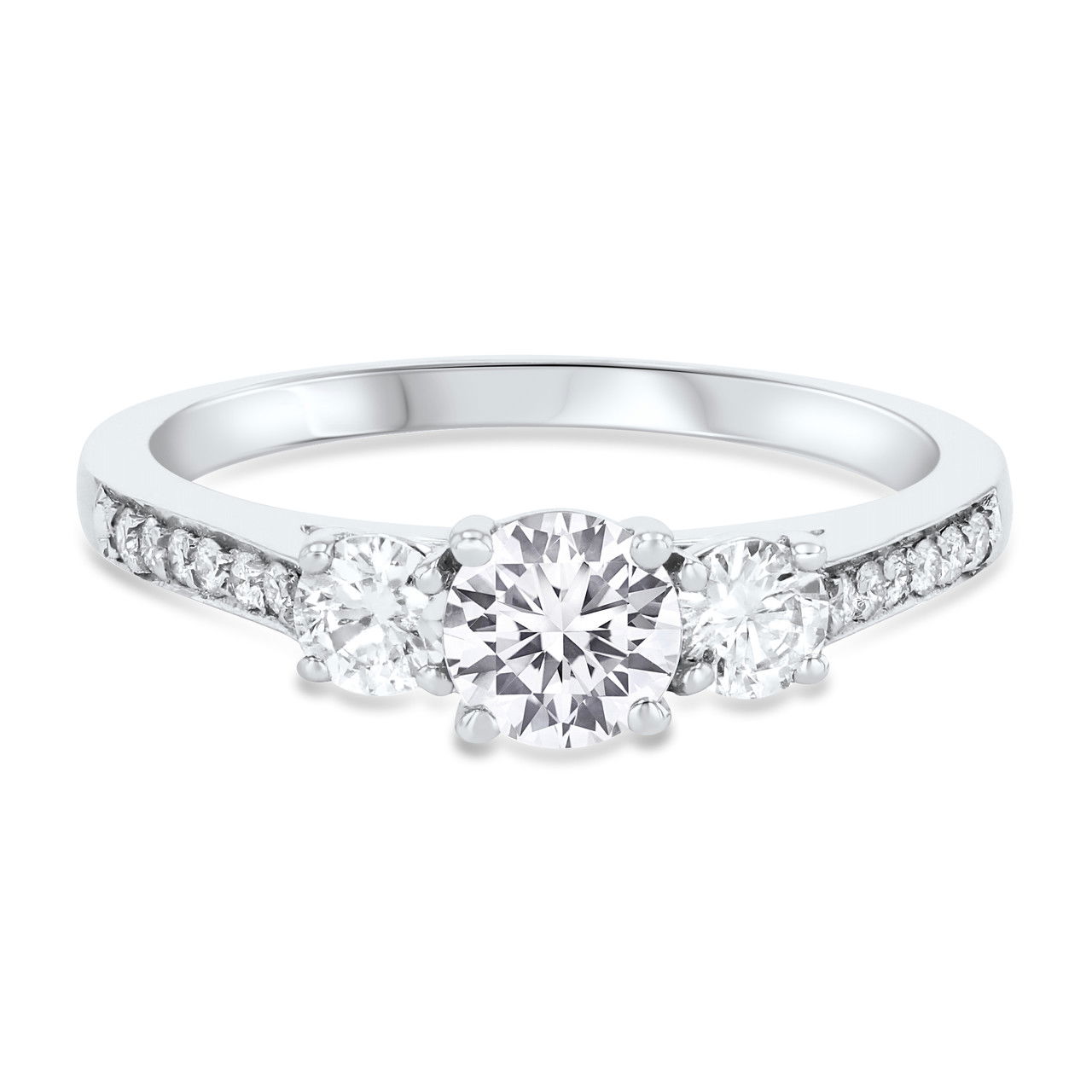 Three Stone Round Diamond Beadset Engagement Setting