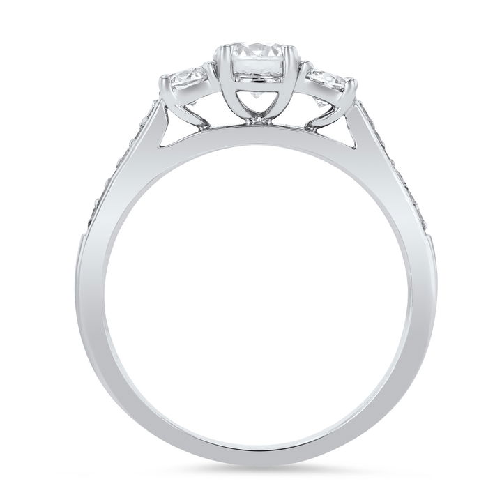 White Gold 14K Three Stone Round Diamond Beadset Engagement Setting