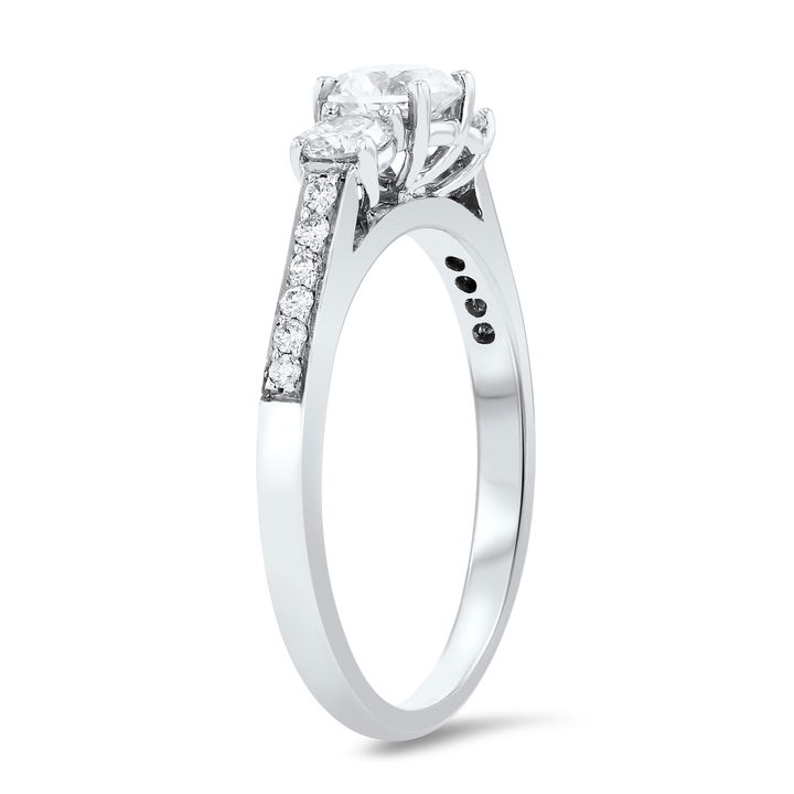 White Gold 14K Three Stone Round Diamond Beadset Engagement Setting