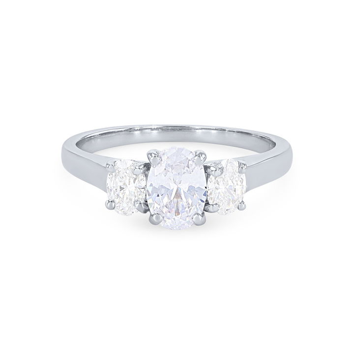 White Gold 14K Classic Three Stone Oval Diamond Engagement Setting
