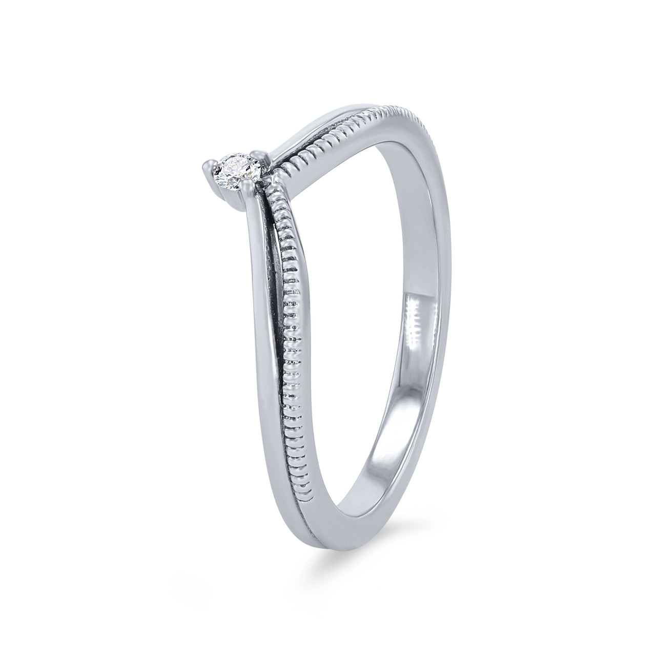 Single Diamond Contour Two Row Wedding Band