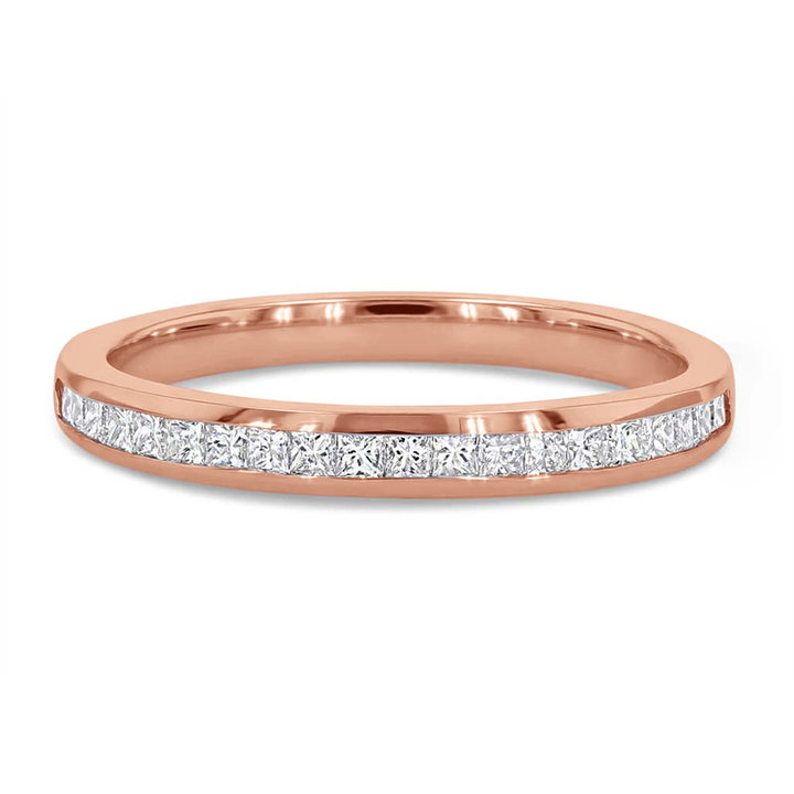 Channel Princess Diamond Wedding Band In Rose Gold 14K