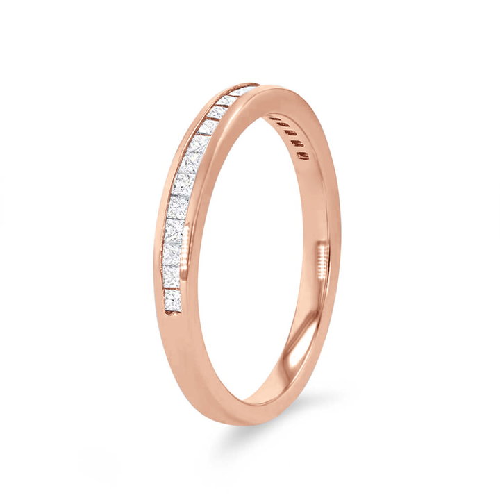 Channel Princess Diamond Wedding Band In Rose Gold 14K