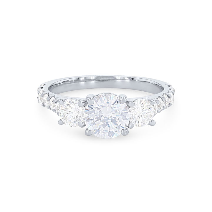 Rose Gold 14K Three Stone Round Diamond Pave Engagement Setting