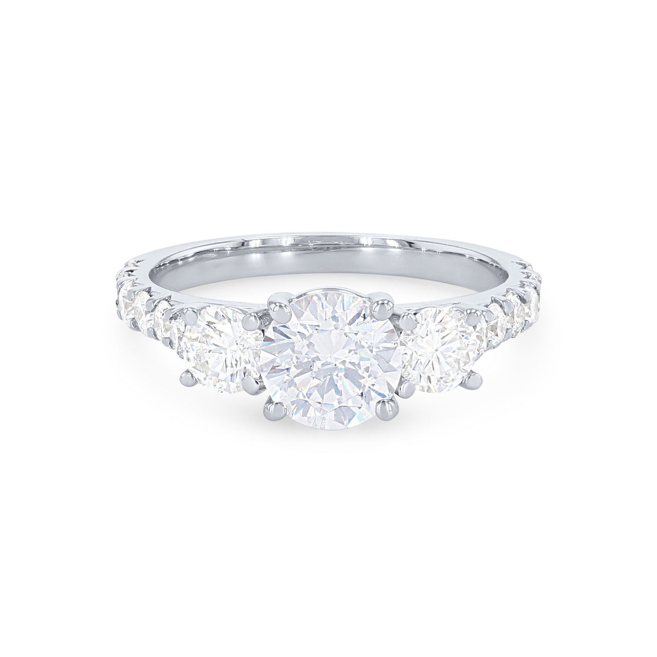 Three Stone Round Diamond Pave Engagement Setting