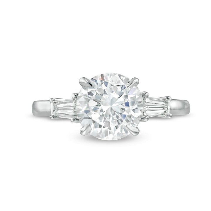 White Gold 14K Three Stone Tapered Baguette Diamond Engagement Setting by C. Gonshor