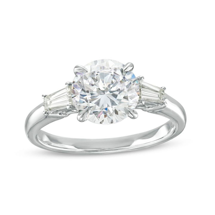 White Gold 14K Three Stone Tapered Baguette Diamond Engagement Setting by C. Gonshor