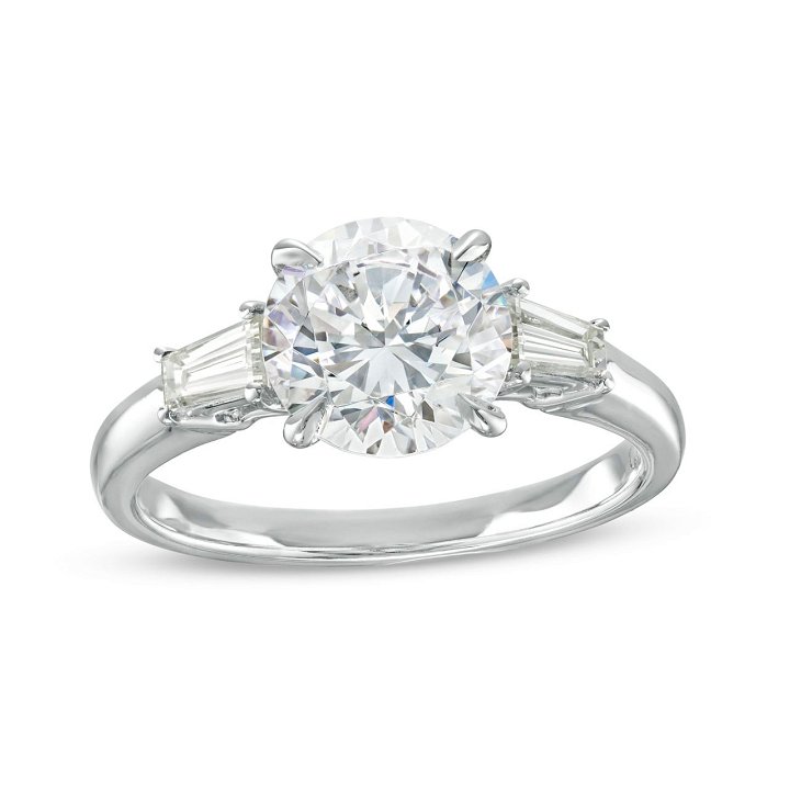 White Gold 14K Three Stone Tapered Baguette Diamond Engagement Setting by C. Gonshor