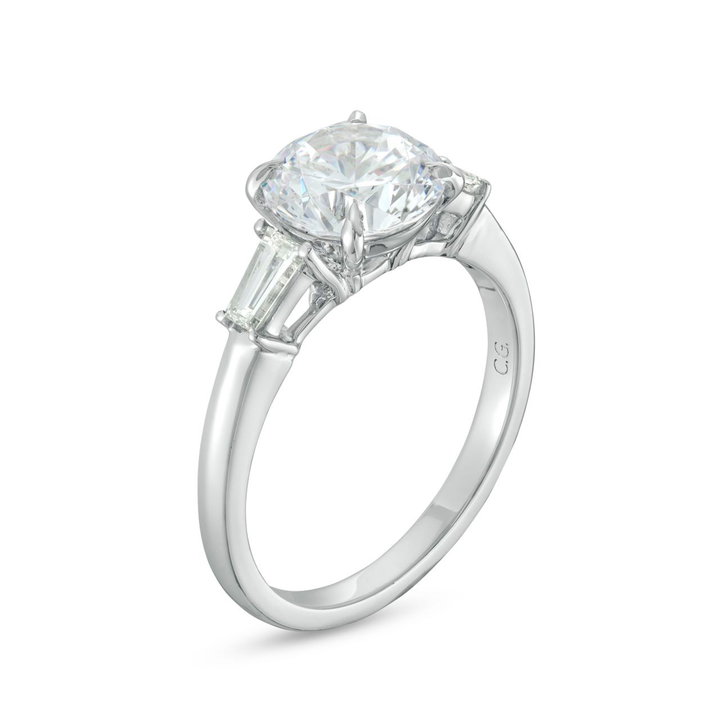 Three Stone Tapered Baguette Diamond Engagement Setting by C. Gonshor In White Gold 14K