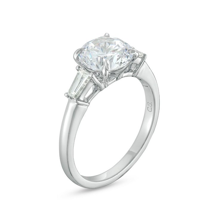 White Gold 14K Three Stone Tapered Baguette Diamond Engagement Setting by C. Gonshor