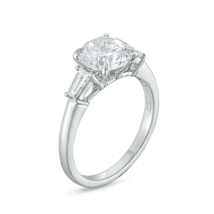 Three Stone Tapered Baguette Diamond Engagement Setting by C. Gonshor In Platinum