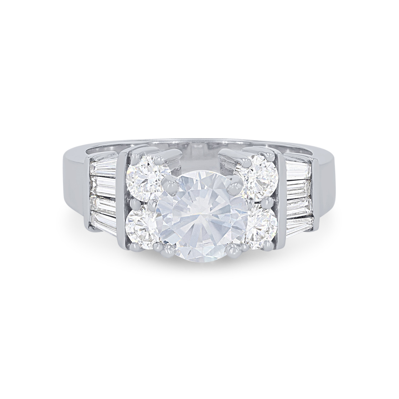 Two Row Round and Baguette Diamond Bar Set Engagement Setting 0