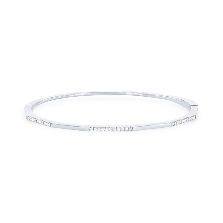 White Gold 14K Uneek Geometric Diamond Segment Bangle Bracelet