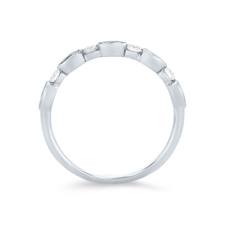 Yellow Gold 14K Uneek Diamond and Emerald Milgrain Band