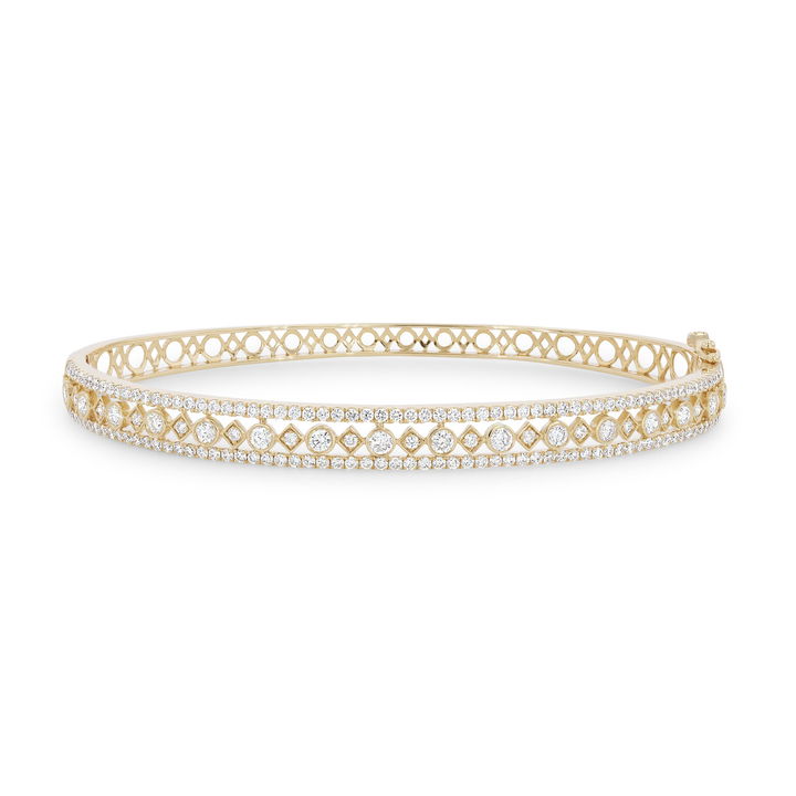 Three Row Bezel Diamond Bangle Bracelet In White Gold 18K