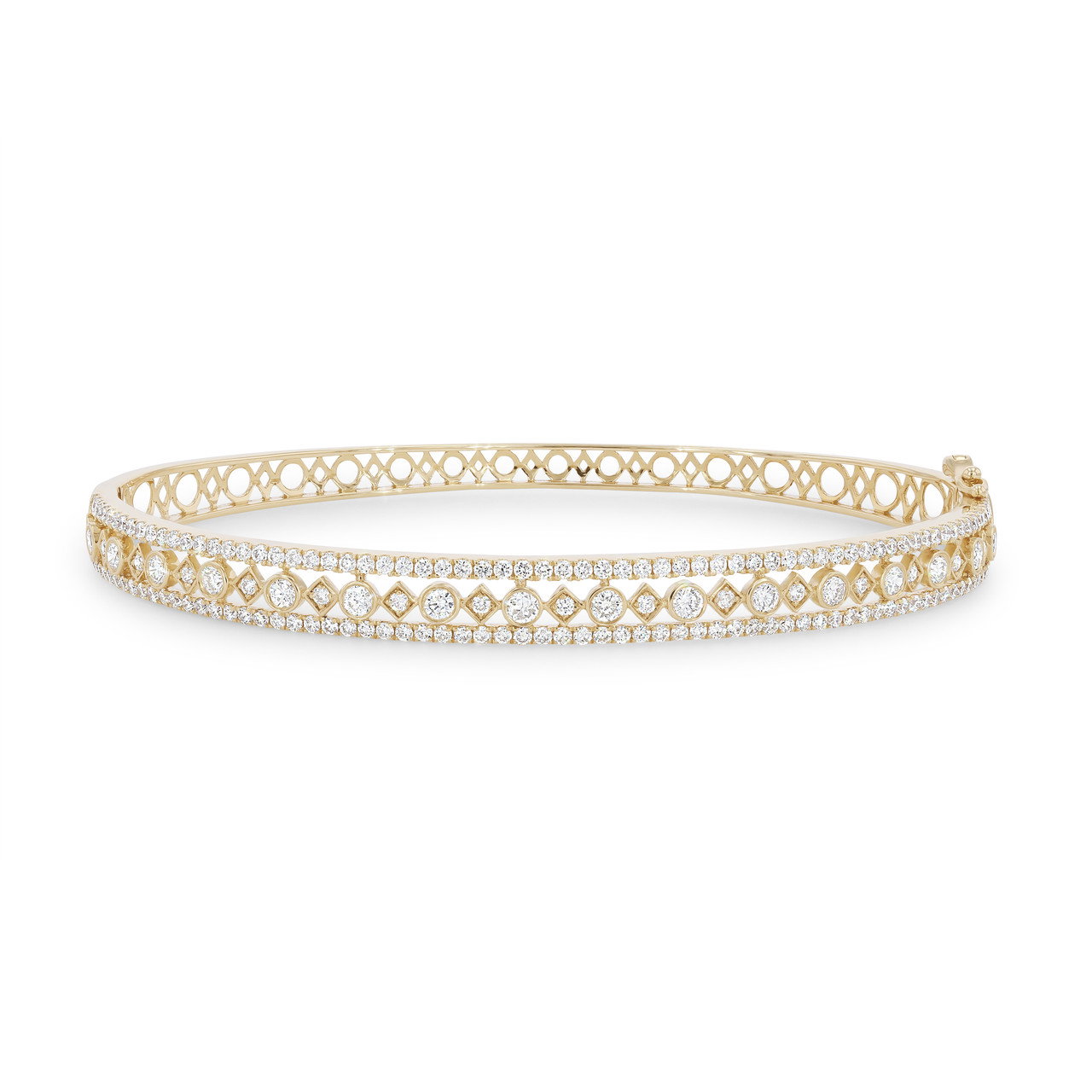 Three Row Bezel Diamond Bangle Bracelet 0