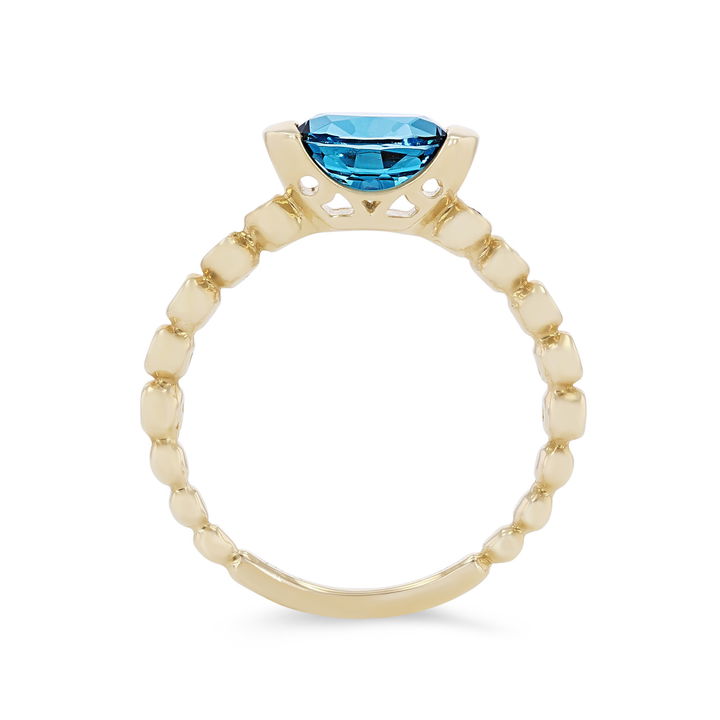 Yellow Gold 14K London Blue Topaz and Diamond Bezel Ring