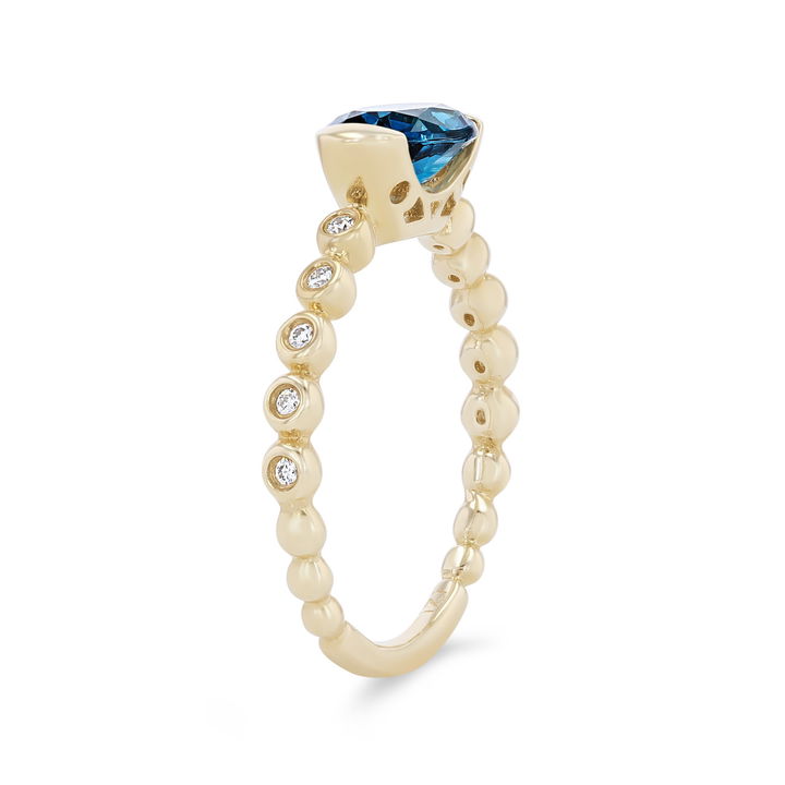 Yellow Gold 14K London Blue Topaz and Diamond Bezel Ring