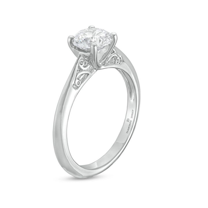 White Gold 14K Solitaire Filigree Cathedral Knife Edge Engagement Setting