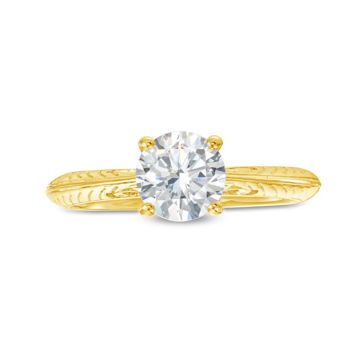 Yellow Gold 14K Engraved Solitaire Milgrain Engagement Setting by Diamonds Direct Designs
