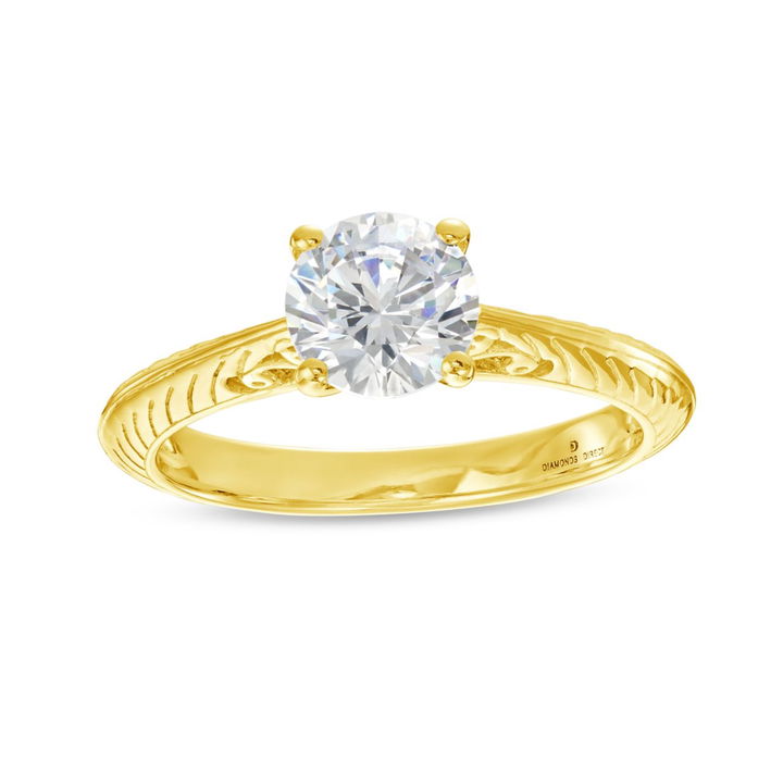 Yellow Gold 14K Engraved Solitaire Milgrain Engagement Setting by Diamonds Direct Designs