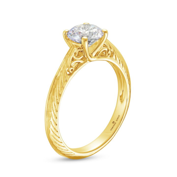 Yellow Gold 14K Engraved Solitaire Milgrain Engagement Setting by Diamonds Direct Designs