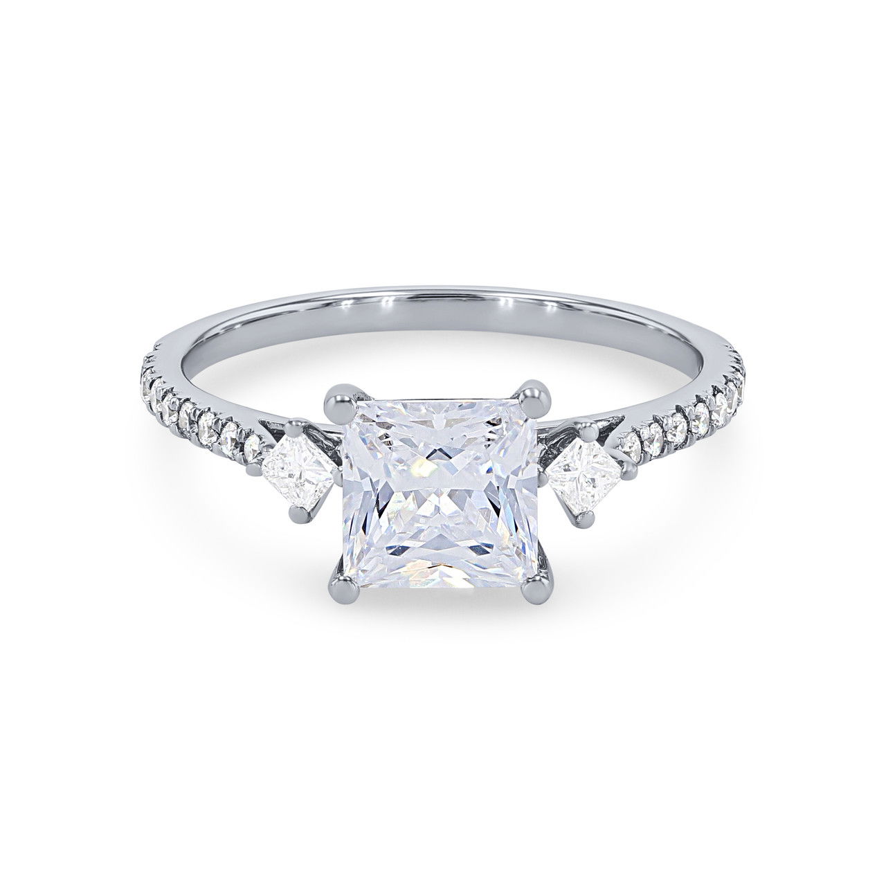 Three Stone Princess Diamond Offset Engagement Setting