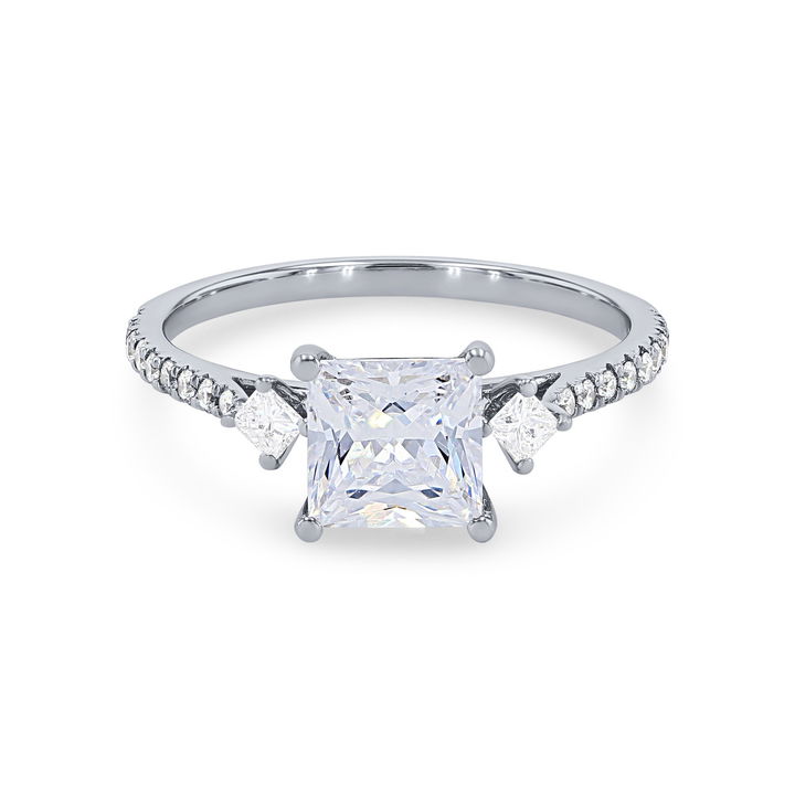 White Gold 14K Three Stone Princess Diamond Offset Engagement Setting