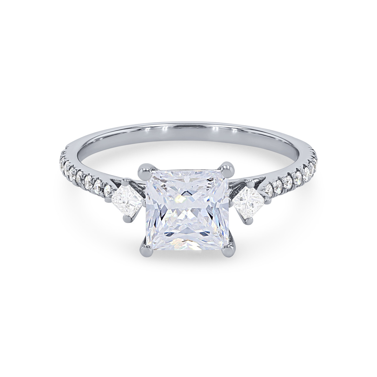 Three Stone Princess Diamond Offset Engagement Setting