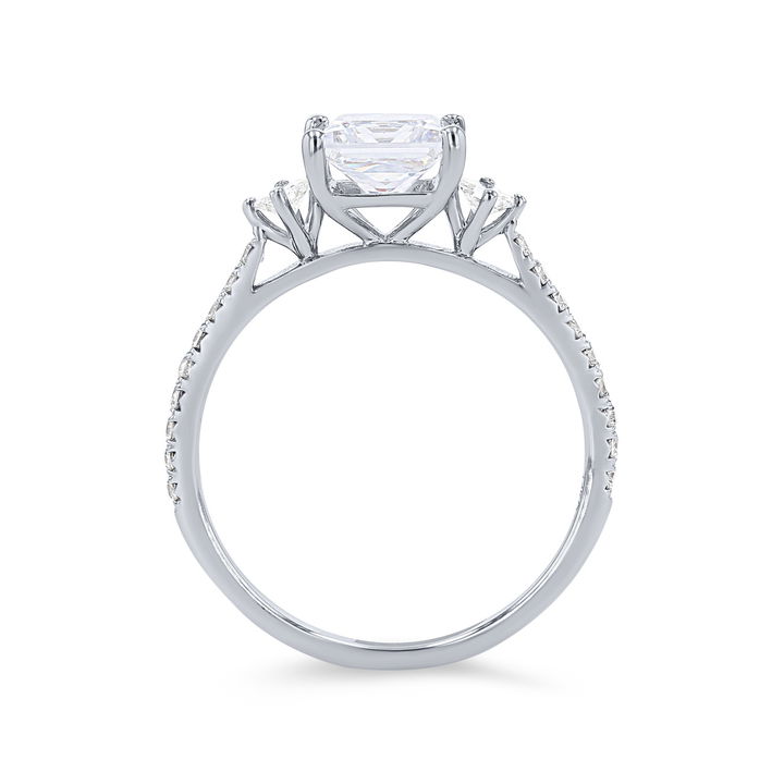 White Gold 14K Three Stone Princess Diamond Offset Engagement Setting