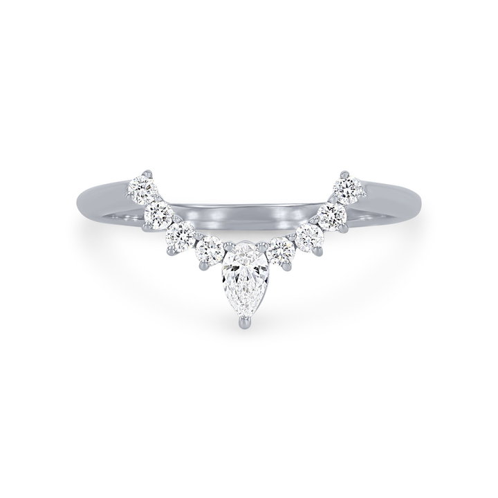 Contour Pear and Round Diamond Wedding Band In White Gold 14K