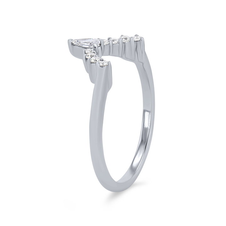 Contour Pear and Round Diamond Wedding Band In White Gold 14K