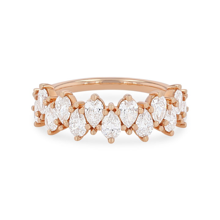 Two Row Pear Diamond Wedding Band In White Gold 14K