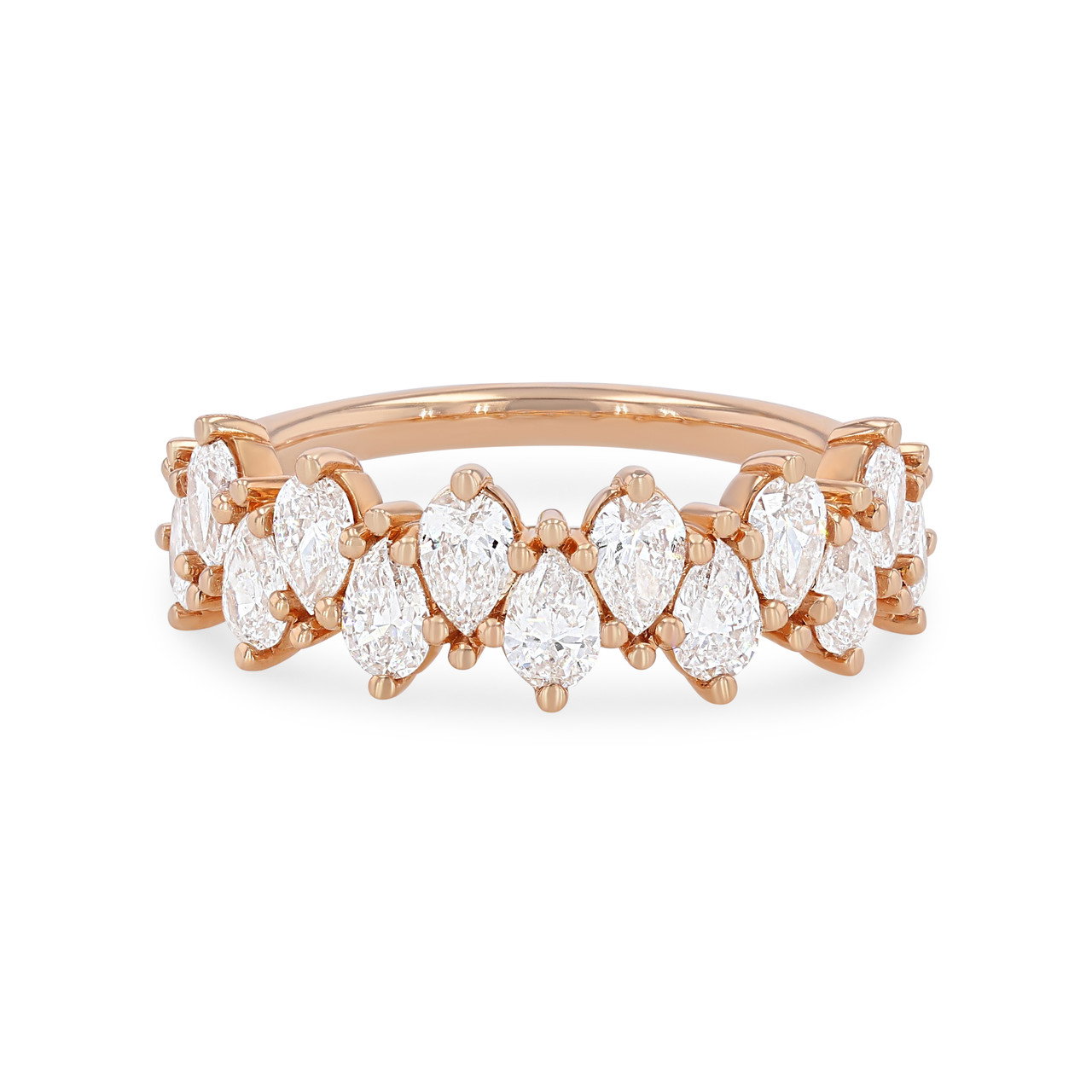 Two Row Pear Diamond Wedding Band 0