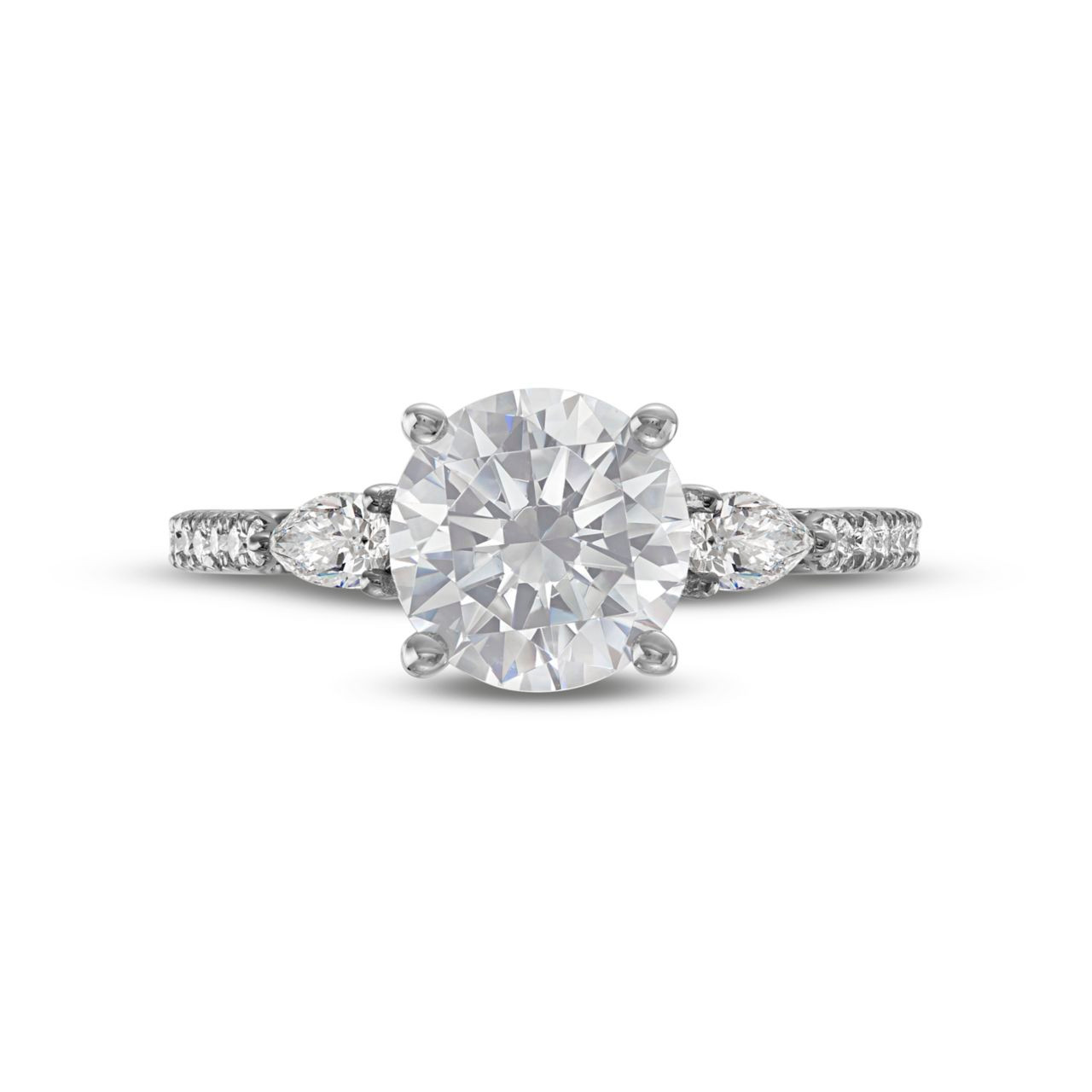 Three Stone Pear Diamond Pave Engagement Setting