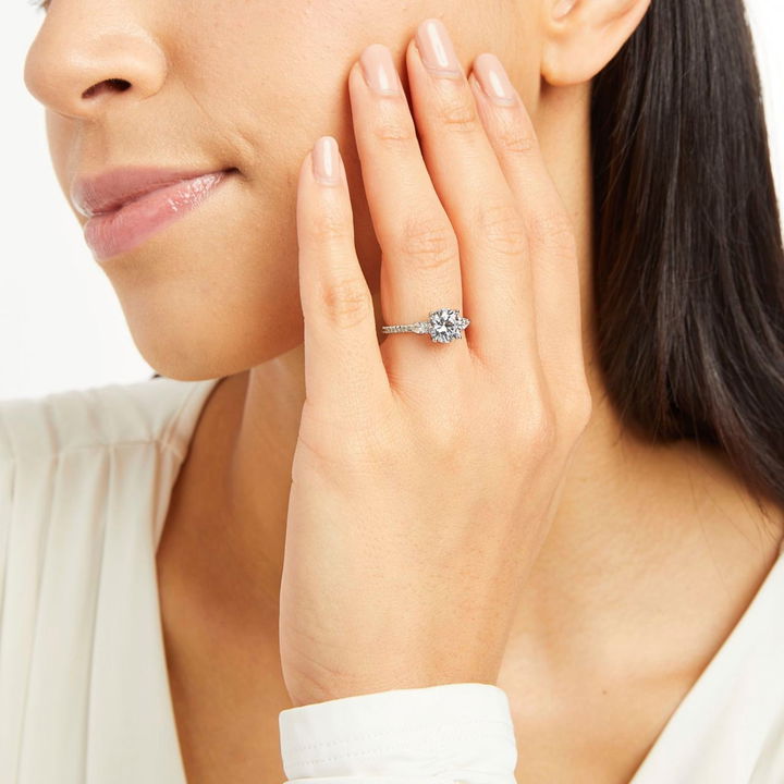 White Gold 14K Three Stone Pear Diamond Pave Engagement Setting
