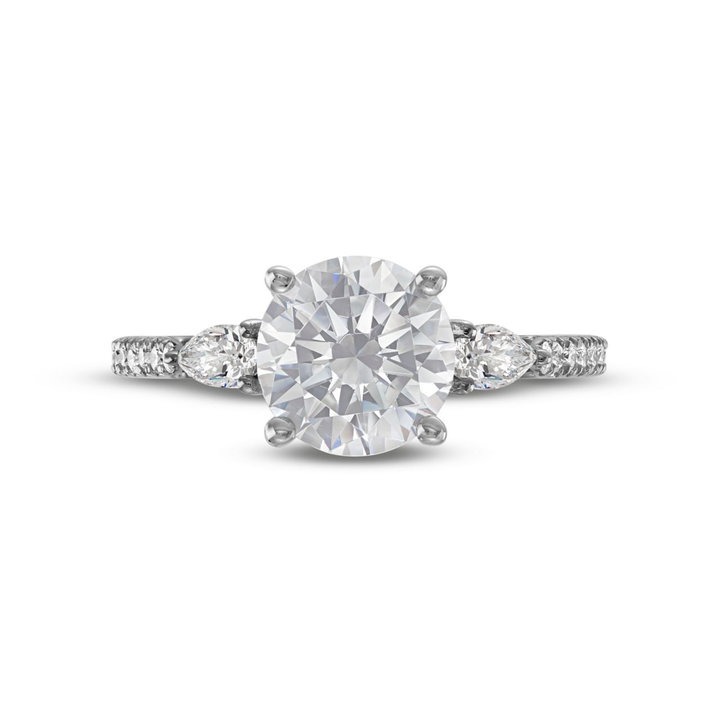 Three Stone Pear Diamond Pave Engagement Setting In White Gold 14K